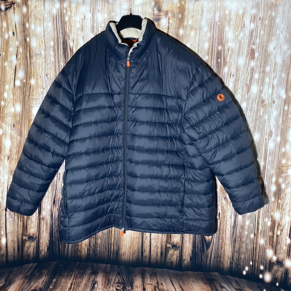 SAVE THE DUCK Navy Puffer Jacket with Orange Accents